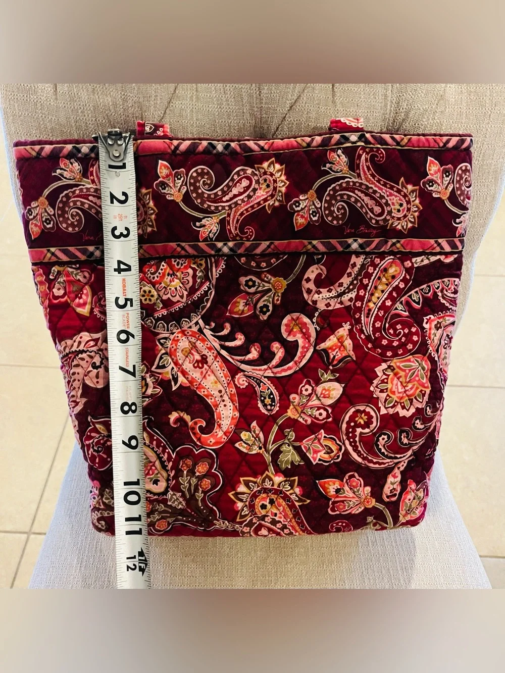 Vera Bradley Burgundy Paisley Quilted Tote with Floral Accents